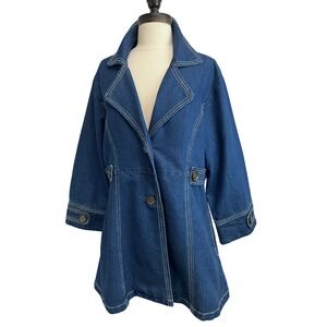 Flashback Denim Jacket Women Large Blue Excellent Pleated Back Fit and Flare